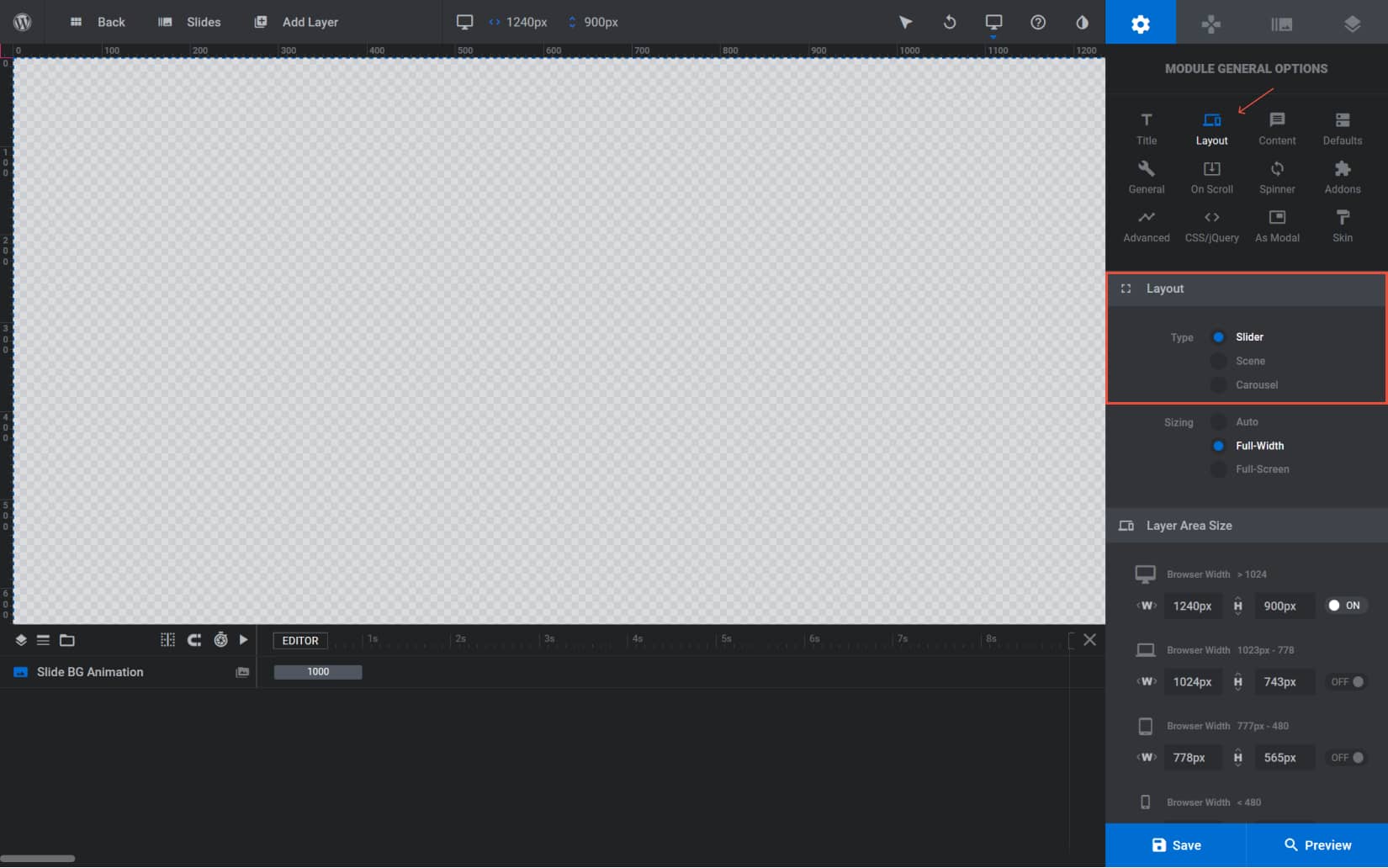 Choose the type of slider you want to create. Select the layout