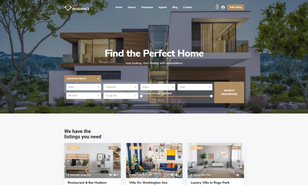 Residence Best Real Estate WordPress Themes for 2021 1