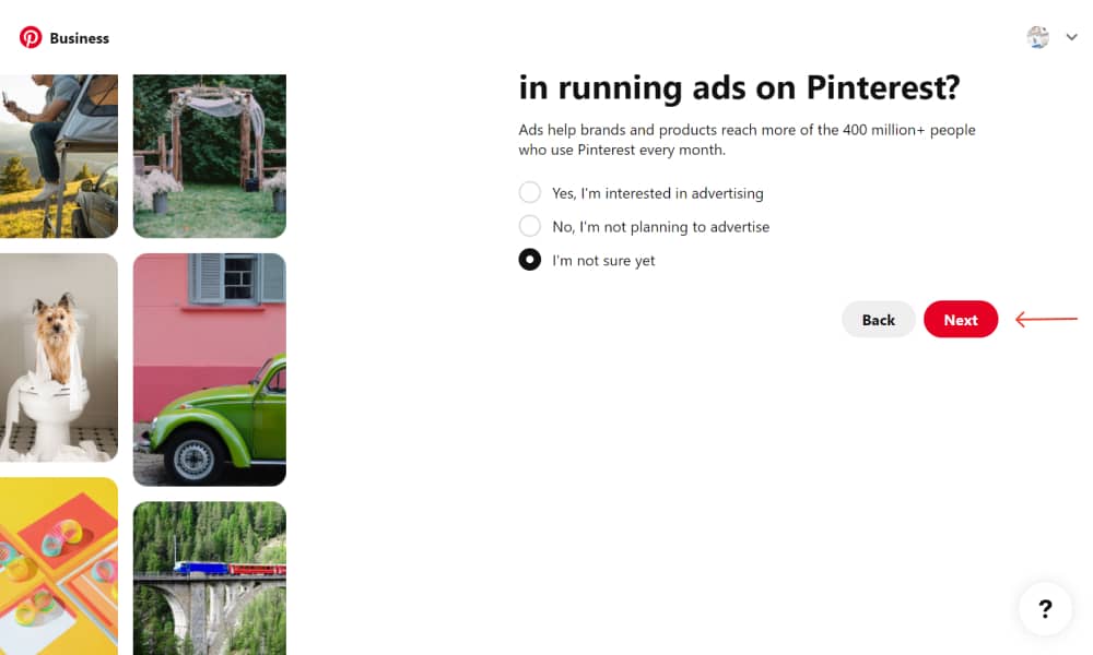 Select to run ads on Pinterest