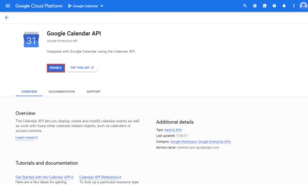 Enable Google Calendar API 1