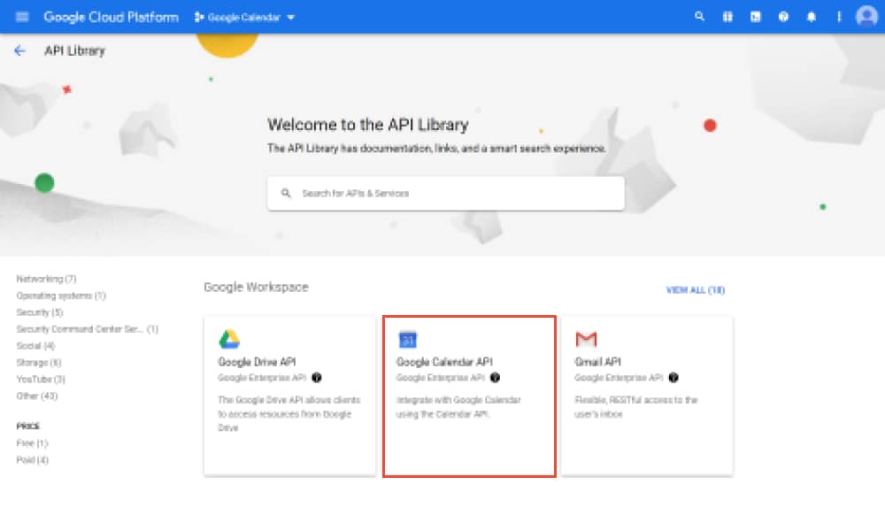 Select Google Calendar API