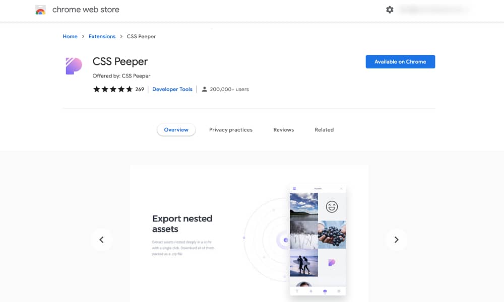 CSS Peeper Google Chrome Extension for WordPress websites